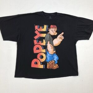 Popeye Cartoon Graphic T Shirt Black 3XL Mens Y2K Streetwear Urban Hip Hop